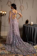 Back view of Moledro Skye Lehenga blouse with floral danglers and hook closure