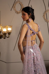 Floral strap butterfly net blouse with mystical motifs and sequin embellishments from Moledro Skye Lehenga Set.