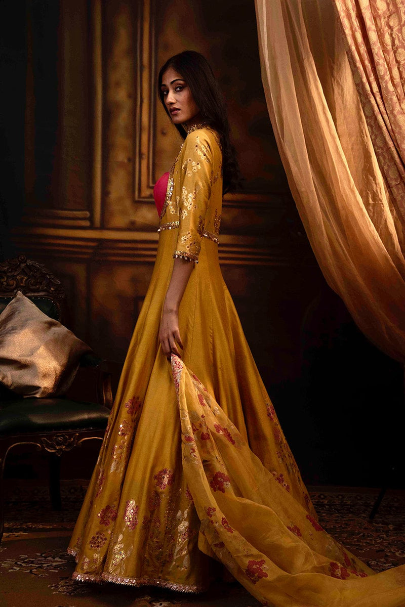 Women Yellow Long Flared Kurti Kurta Traditional Designer Gown Anarkali  Dress | eBay