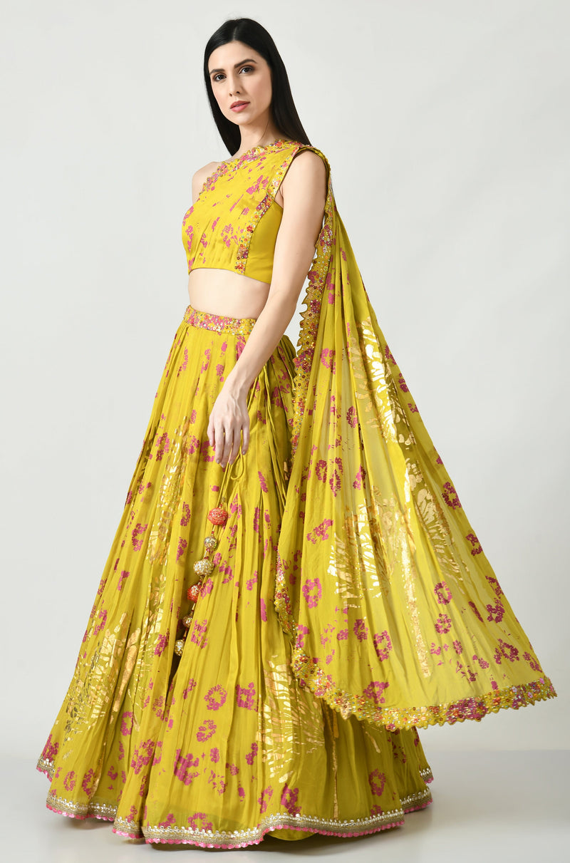 Shop Blue and Gold Embroidered Lehenga With Shoulder Strap Neck Blouse –  Gunj Fashion