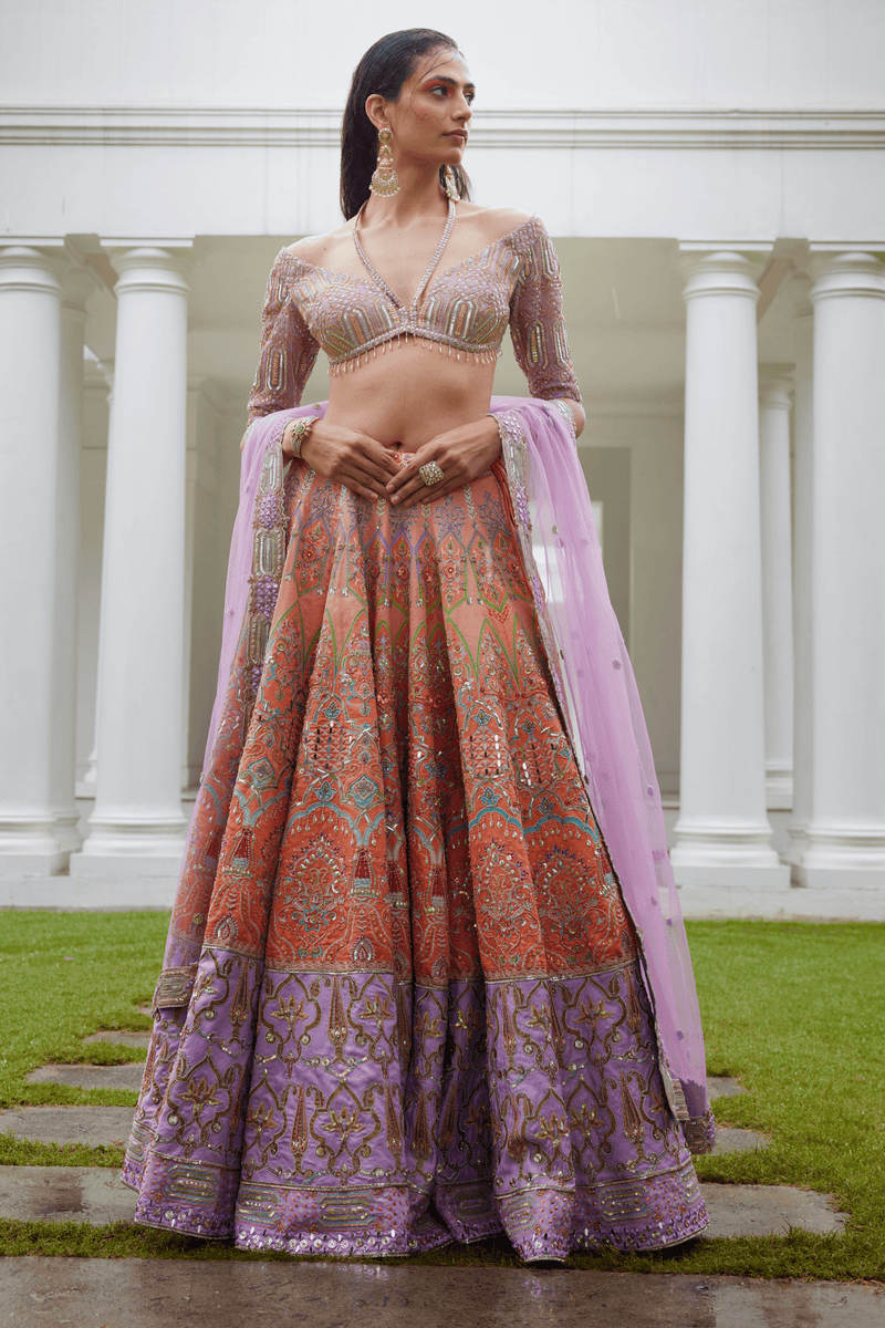 Indian online Shop for Multi Color & Lavender & Peach & Green & Pink & Blue  & Purple & Rama Color Ceremonial Occasion Half Saree Lehenga at Wholesale  Price - Kloth Trend