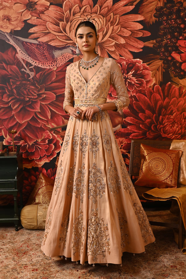VeroniQ Trends-Bollywood Style Silk Pink Long-Anarkali Gown-Indian-Party  Wear-Anarkali Suit-VF - VeroniQ Trends