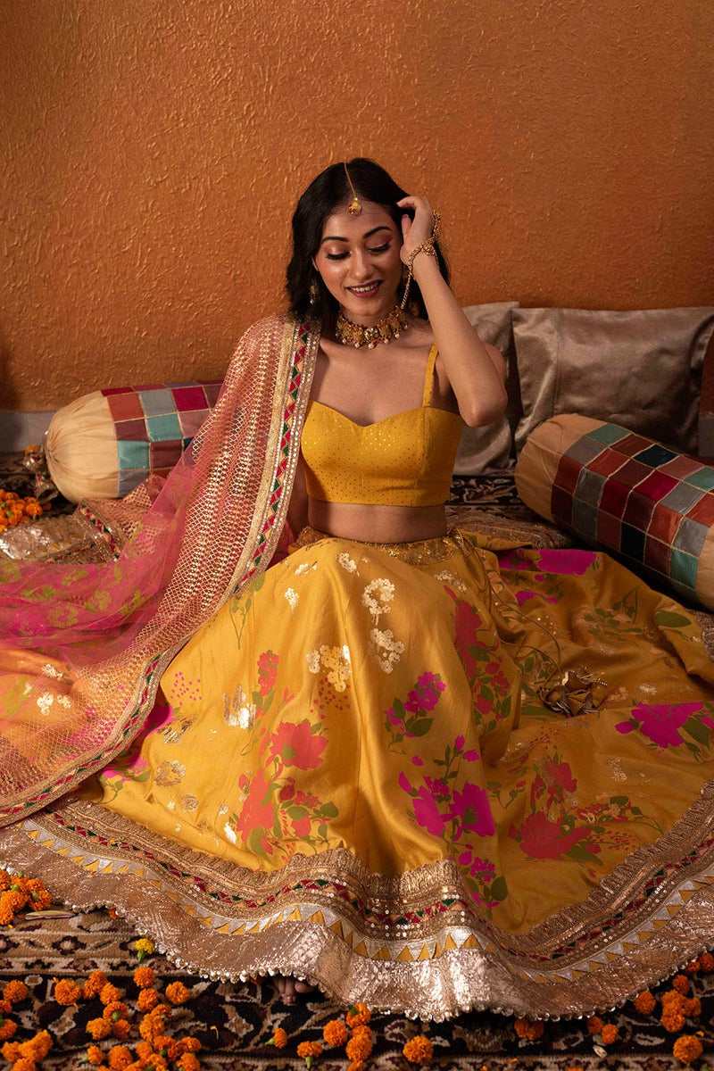 Traditional Golden Bridal Lehenga with Royal Angrakha Dress – Nameera by  Farooq